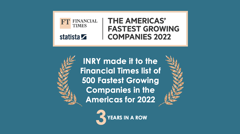 INRY is recognized as one of the top 500 fastest-growing companies in America by the Financial Times